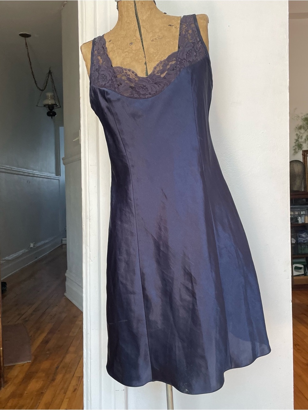 Women's Lace-Trim Slip Dress - Navy